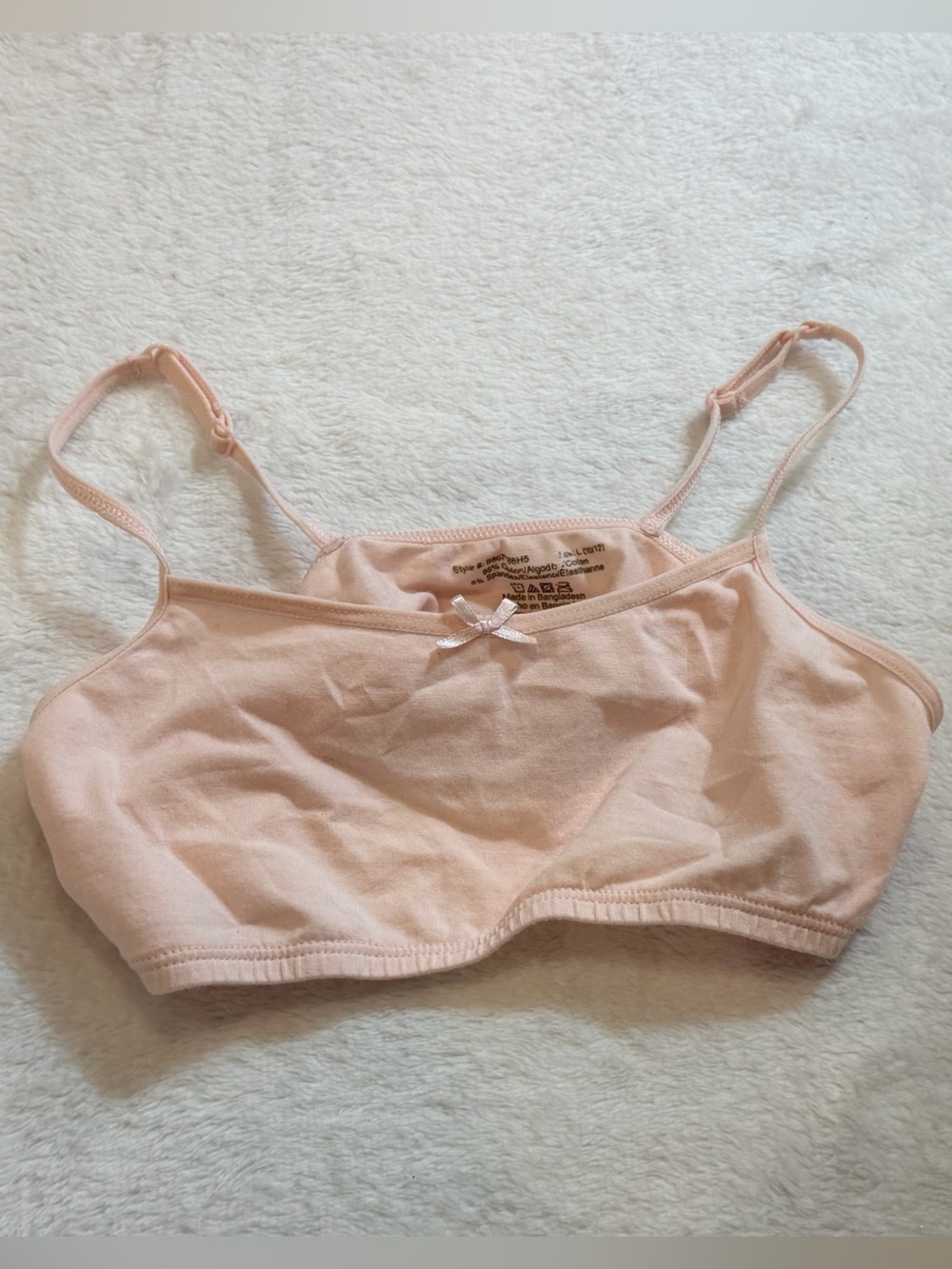 Girls Pink Cotton Bralette Adjustable Straps L 10/12